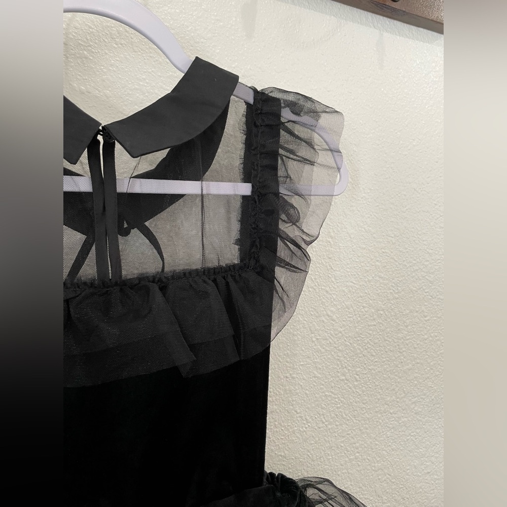 Zara Wednesday Adam’s Black Dress Tule Ruffle Victorian Peter Pan Collar - Picture 4 of 8